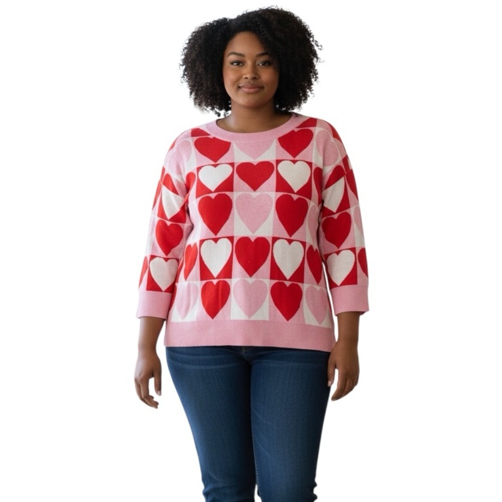 CABLE & GAUGE Pink and Red Hearts Sweater